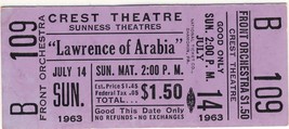 1963 &quot;LAWRENCE OF ARABIA&quot; THEATRE TICKET, Anthony Quinn - $4.50