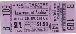 1963 &quot;LAWRENCE OF ARABIA&quot; THEATRE TICKET, Jack Hawkins - $4.50