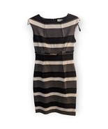 CALVIN KLEIN Womens Grey Black White Striped Belted Sheath Dress Sz 4 - £21.84 GBP