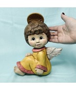 Angel Wall Art Plaque Ceramic Mod Pink Yellow Gold Hand-painted Kitschy ... - $36.10