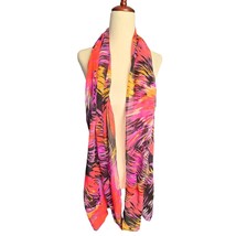 Scarf Women Wrap Rectangle Colorful Busy 20x33 Lightweight Red Purple Art - £11.72 GBP