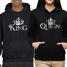 Nwt King Queen White Crown Couple Matching Valentine Day Black Hoodie Sweatshirt - £15.92 GBP