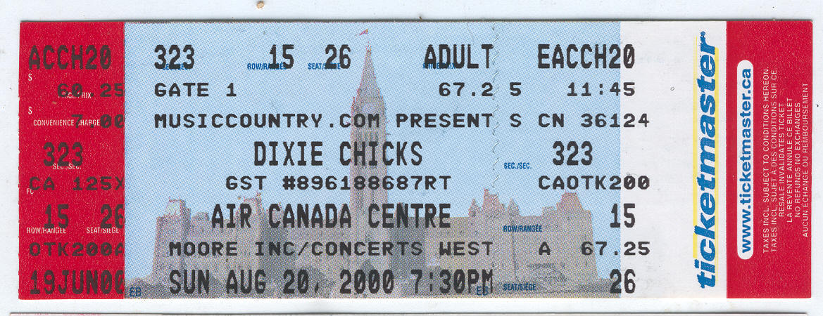 DIXIE CHICKS 2000 FULL TICKET THE FLY TOUR ACC COUNTRY ROCK TORONTO CANA... - $6.95