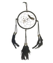 Vintage Black Feather Dreamcatcher Wall Hanging Beads Leather Cord image 5