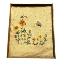 Boho Crewel Butterflies Flowers Framed Antique Blanket Art Cottage Core ... - $65.44