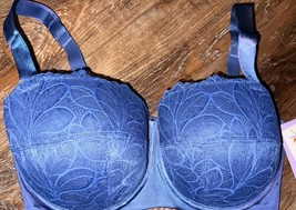 Joyspun Womens Balconette Bra Lightly Padded Cornflower Blue Floral Lace... - $17.61