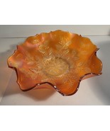 Fenton Marigold Amber Ruffled Top Bowl Holly Pattern Carnival Glass - $42.00