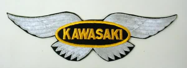 large  KAWASAKI silver diecut figural  vintage motorcycle jacket or shirt  back  - $23.00