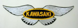 large  KAWASAKI silver diecut figural  vintage motorcycle jacket or shirt  back  - £18.33 GBP