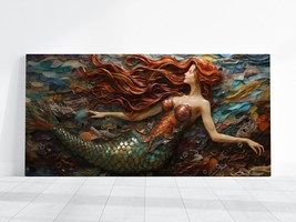 Mermaid Ocean Art, Colorful Underwater Fantasy Painting, Mermaid Canvas Print - £22.59 GBP+