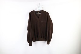 Vintage 70s Streetwear Mens Size Medium Blank Velour V-Neck Sweater Brown USA - £75.43 GBP