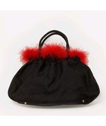 Red Fur Trimmed Black Purse Handbag Party Evening Holiday 14x10x5” - £15.04 GBP