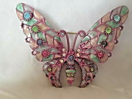 Joan Rivers Bejweled Butterfly Collection Pastel Pink Fantasy Enamel Pin... - $98.99