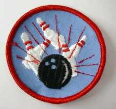 BOWLING BALL Striking Pins round vintage shirt or jacket patch - £6.34 GBP