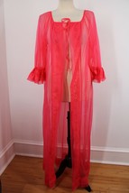 Vtg Movie Star L Pink Long Sheer Peignoir House Coat Lingerie Robe Nylon... - £50.62 GBP