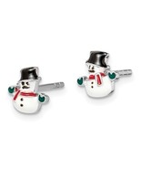 Sterling Silver Rhodium-plated Childs Enameled Snowman Post Earrings - $65.78 CAD