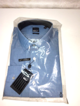 William Rast Men Dress Shirt Steel Blue White striped slim fit 17&quot;-17 .5... - £23.86 GBP