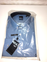 William Rast Men Dress Shirt Steel Blue White striped slim fit 17&quot;-17 .5... - £23.43 GBP