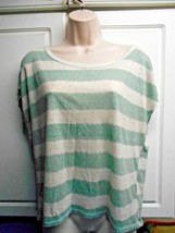 Forever 21 Womens Sz M Green Cream Striped Knit Top Shirt  - £5.45 GBP