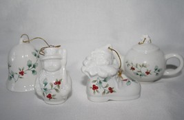 Pfaltzgraff Winterberry Ornaments -Set of 4- Bell, Teapot, Boot, Snowman #2617 - £37.49 GBP
