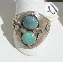 Signed Size 12 Ring, Two Turquoise Free-forms Set in Sterling - $120.00