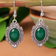 Silvery Bohemian Style Green Stone Earrings - £12.33 GBP