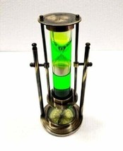 Nautical Vintage 9&quot; Brass Green Liquid Sand Timer Hourglass Décor Gift new item - £54.86 GBP