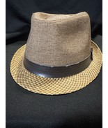 Black Rivet Fedora Hat L/XL – Brown Woven Brim &amp; Faux Leather Band - $34.23 CAD