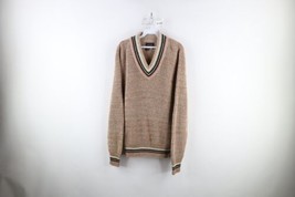 Vintage 60s 70s Dapper Mens Large Wool Blend Chunky Ribbed Knit V-Neck Sweater - £77.40 GBP