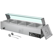 VEVOR Electric Steam Commercial Food Warmer, 1500W, Glass Cover, 4-Pan, ... - $175.99