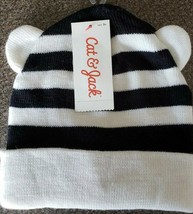 Kids&#39; Striped Cuffed Beanie Cat &amp; Jack™ Black &amp; White With Cat Ears One Size - £17.93 GBP