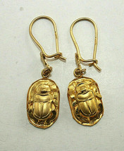 Egyptian Scarab Gold 18K Earring Stamped Alphabet Pharaonic Yellow Gold ... - £404.69 GBP