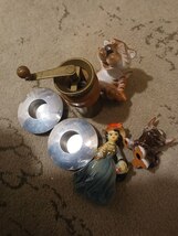 Vintage Manual Coffee Grinder + Ceramic Figurines &amp; Aluminum Candle Holders - $210.00