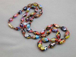 Vintage Venetian Millefiori Bead Necklace 27.25&quot; Oval Beads FAB Graduated - £115.75 GBP