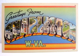 Greetings From Charleston West Virginia Large Big Letter Postcard Linen WV  - £5.23 GBP