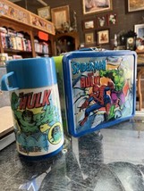 Vintage 1980 Spider-Man &amp; The Hulk Metal Lunchbox &amp; Thermos - $64.33