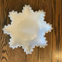 Vintage Fenton Silver Crest White Milk Glass Large Ruffled Bowl Dish 11&quot; - £29.73 GBP