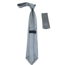 Men's Satin Silky Tie Hankie Set J.Valintin Private Collection R65 Solid Silver image 2