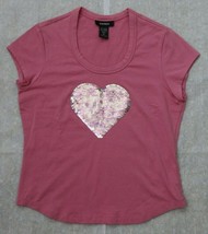 Express Women`s T Shirt M Vintage Scoop Neck Sequin Heart Mulberry Cotton New - £24.04 GBP
