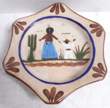Vintage Mexican Hand Painted Tonala Dish Decorative Wall Hanging Folk Art People - £12.61 GBP