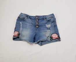 Button Fly Cut Off Embroidered Jean Stretch Shorts Size 7 No Boundaries - £14.90 GBP