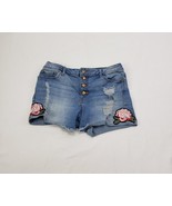 Button Fly Cut Off Embroidered Jean Stretch Shorts Size 7 No Boundaries - $361.13 MXN
