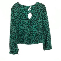 NWT Womens Size Small Milly Green Pure Silk Leopard Print Button Front Blouse - £70.89 GBP