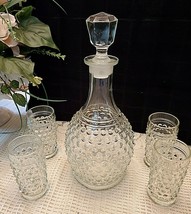 HOBNAIL GLASS DECANTER WITH STOPPER AND (4) SMALL GLASSES - £32.97 GBP