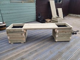 Premium Garden Wooden Bench With Planters - £171.64 GBP