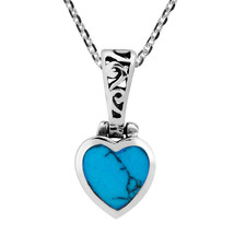 Promise Sweet Heart Blue Turquoise .925 Sterling Silver Love Necklace - £14.50 GBP