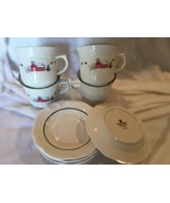 Pfaltzgraff Snow Village 4 Cups and 4 Saucers Set Snowman, Farm, Green Ring - $19.99