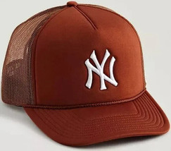 Urban Outfitters &#39;47 Brand New York Yankees Trucker Snapback Cap Hat Brown Gold - £19.59 GBP