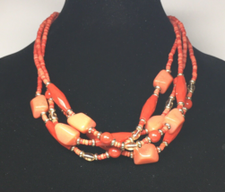 Chunky Orange Lucite Beaded Necklace Four Strand Statement 21&quot; - £9.43 GBP