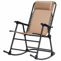 Folding Zero Gravity Rocking Chair Rocker Outdoor Patio Headrest Beige - £113.77 GBP